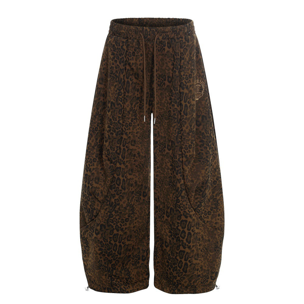Leopard print casual curved knife pants