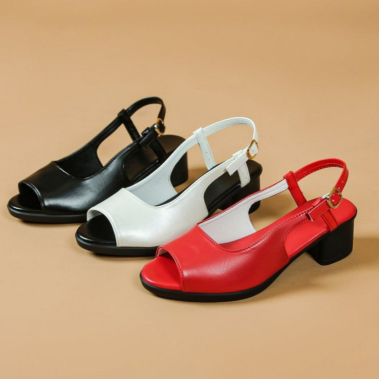 Fish Mouth Open-Toe Women's Shoes Summer Chunky Heel Outdoor One-Strap Sandals Casual  High Heel Sandals