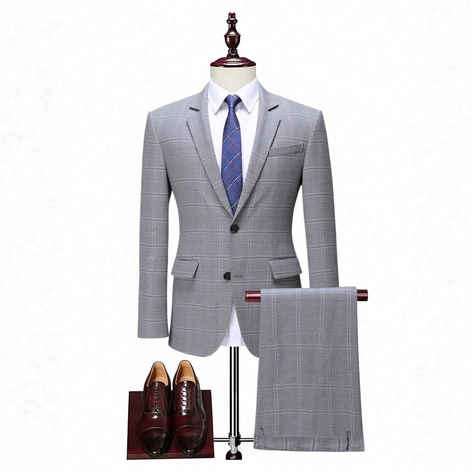 Mens Slim-Fit Plaid Business Suit Two-Piece Set