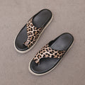 Thick Sole Slippers Women Leopard Print Toe Loop Sandals Large Size Woven Flat Shoes Wholesale