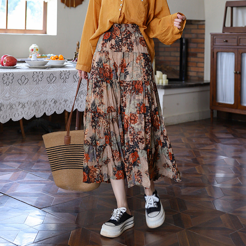 High waisted big swing A-line long skirt for women