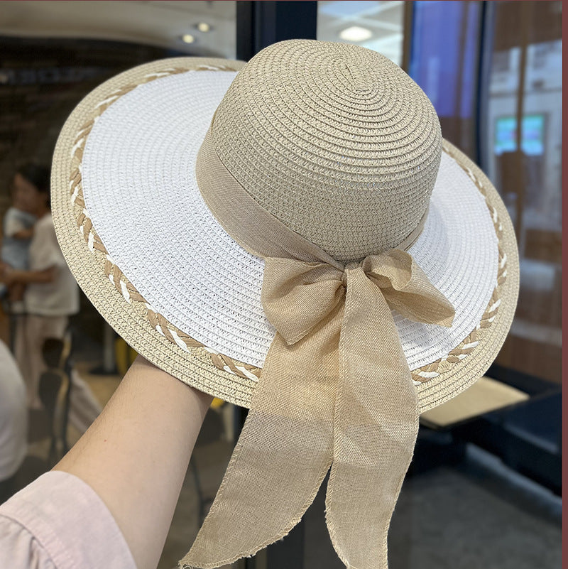 Straw Bag and Hat Set for Women, Beach Vacation, Versatile Sun Protection Wide Brim Hat, Commute Travel Large Capacity Tote Bag