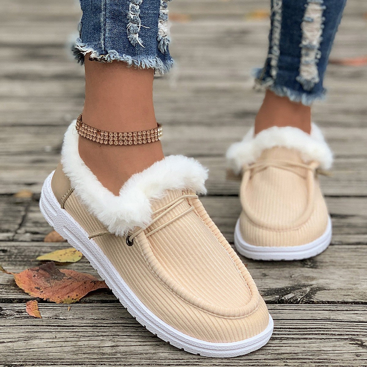 Women's casual shoes with plush and fuzzy cotton shoes