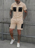 Mens Patchwork Multi-Pocket Sport Suit