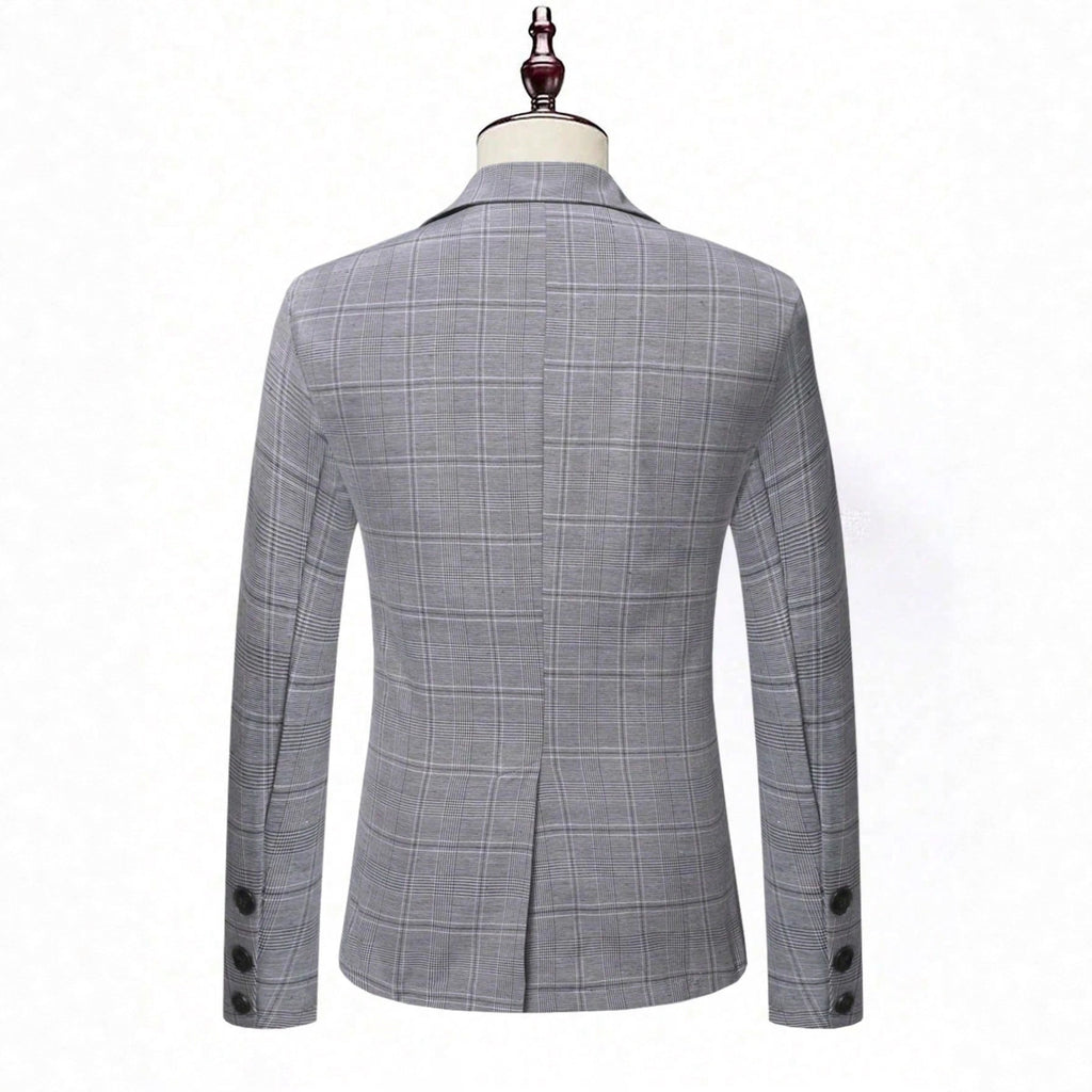 Mens Slim-Fit Plaid Business Suit Two-Piece Set