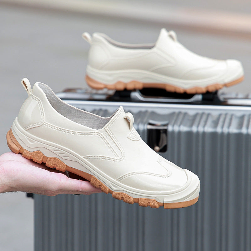 Urban Men's Short-Cuff Black Rain Boots, Waterproof and Slip-Resistant Water Shoes, Khaki Rubber Boots for City Outdoor Use