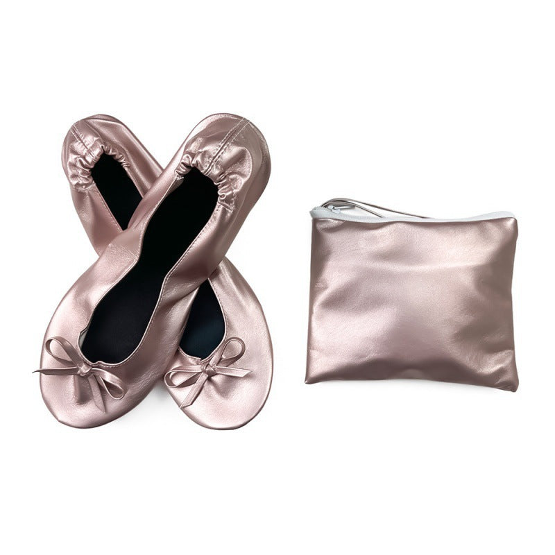 Foldable Indoor Ballet Shoes Wedding Dance Shoes No-Tie Flat Slippers for Women