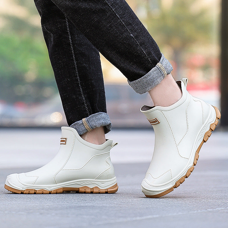 Urban Men's Short-Cuff Black Rain Boots, Waterproof and Slip-Resistant Water Shoes, Khaki Rubber Boots for City Outdoor Use