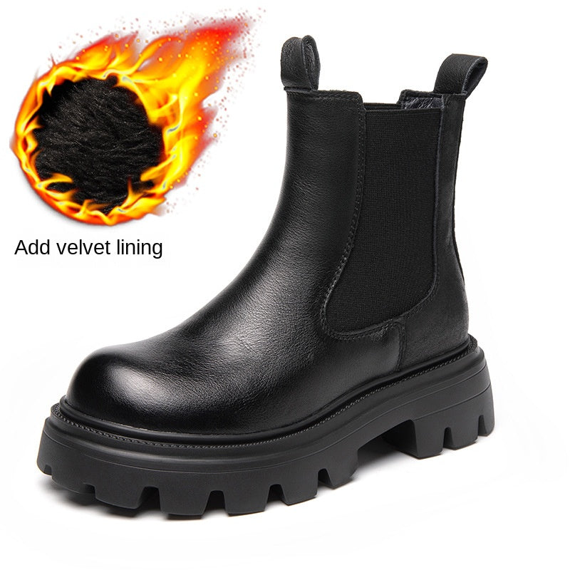 Height increasing short boots with plush chimney single boots