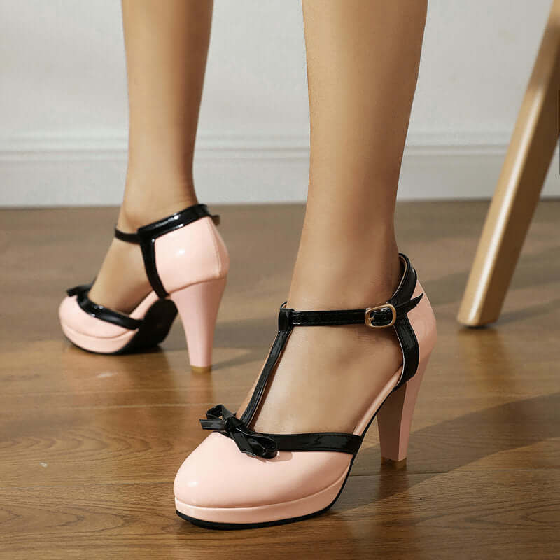 Simple and versatile women's sandals high heels thick heels color blocked women's singles shoes