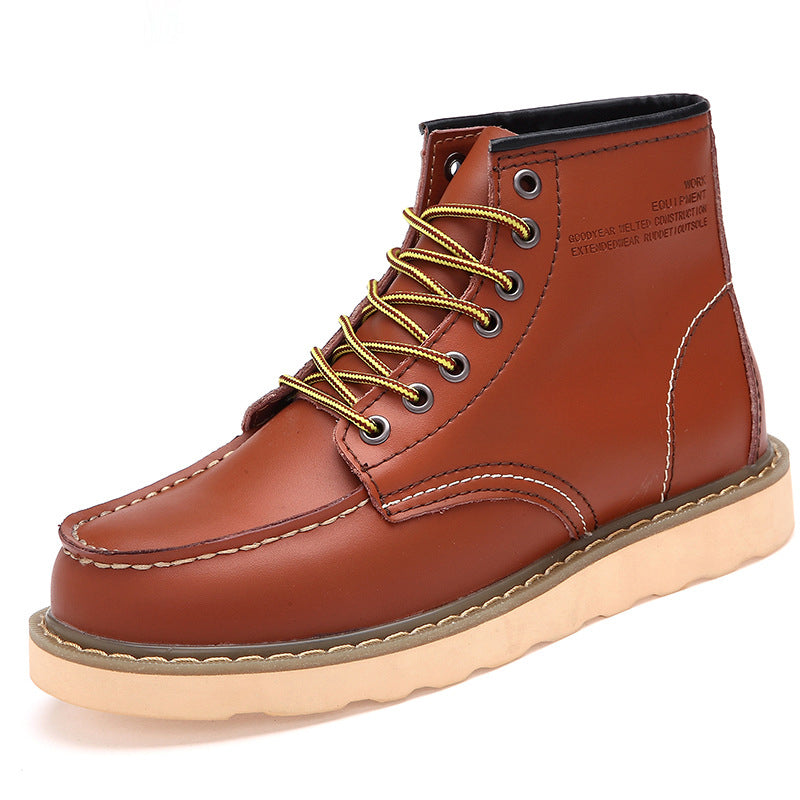 British casual high top genuine leather work boots big toe leather shoes