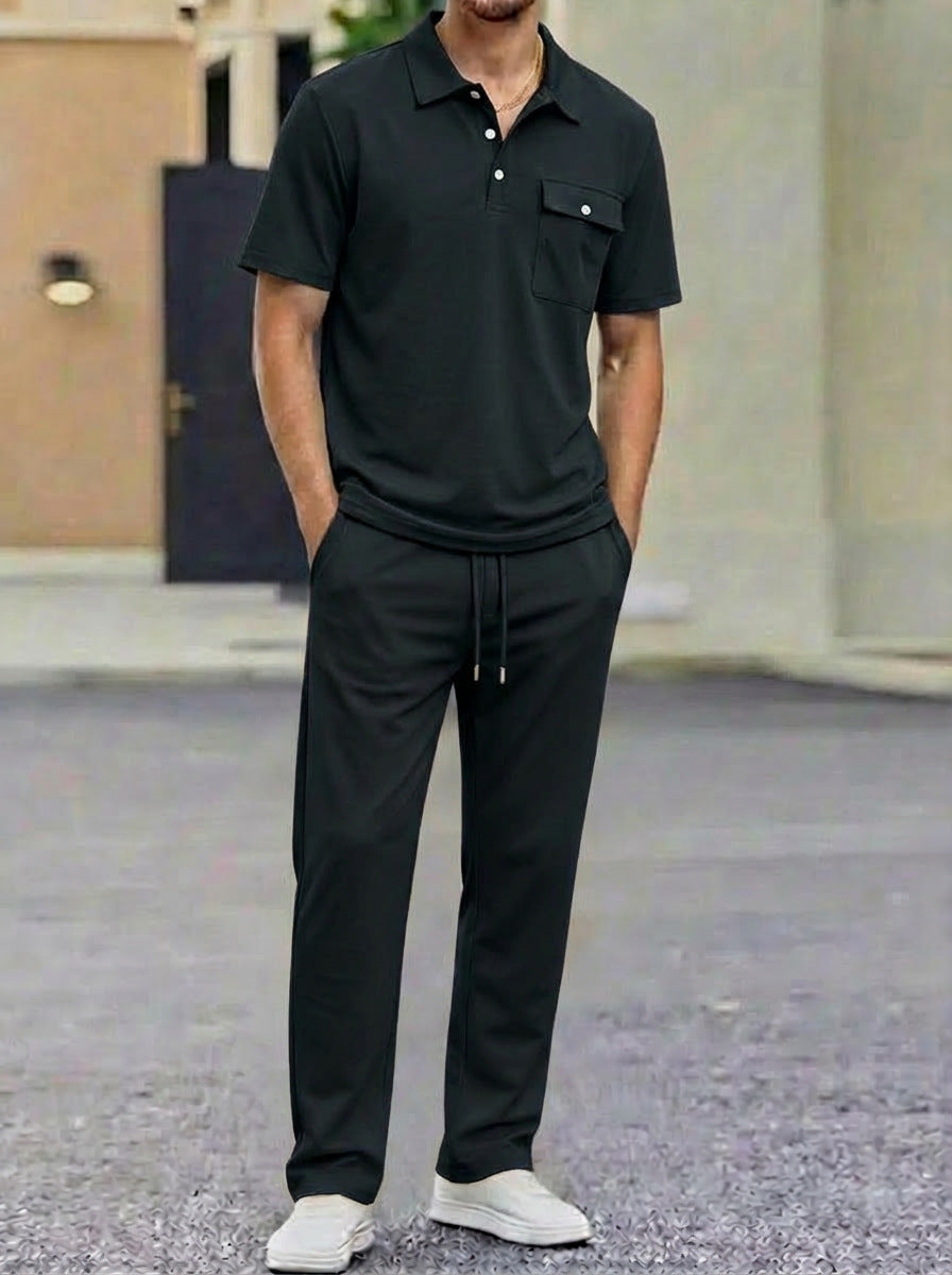 Mens Sportswear Set Short-Sleeve Polo Shirt Pants