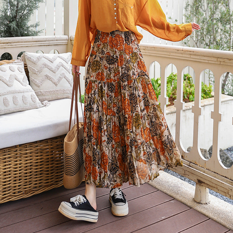 High waisted big swing A-line long skirt for women