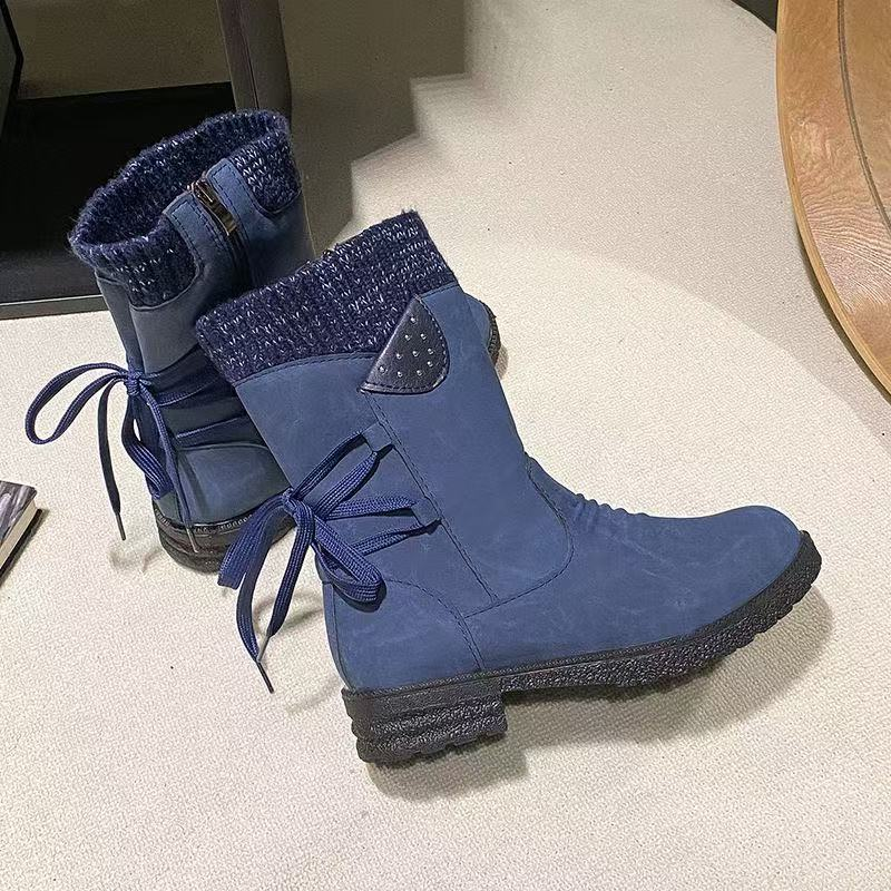 Medium size flat bottomed Martin boots with square heel and back strap thin leather boots