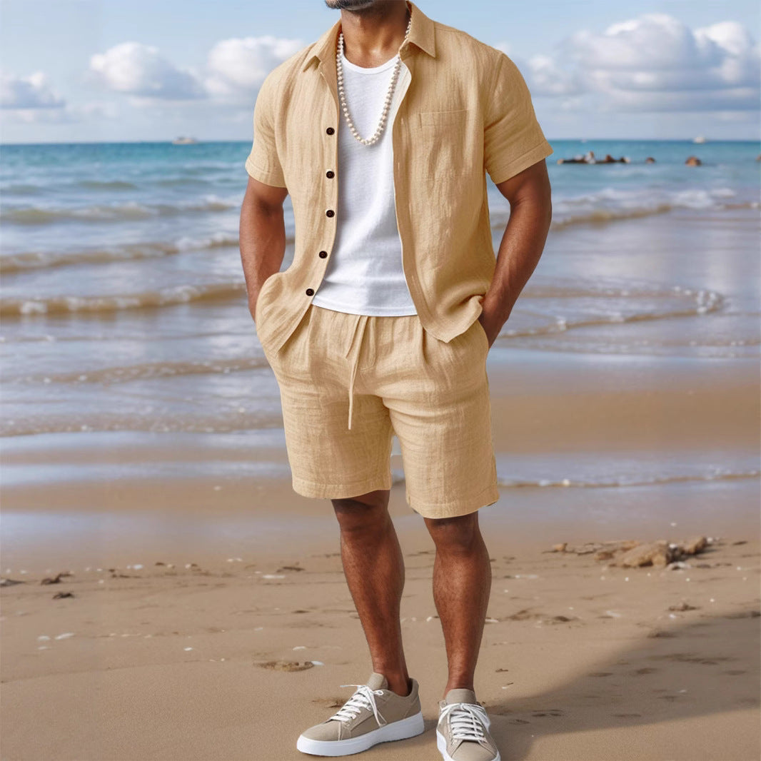 Men's Casual Linen Loose-Fit Button-Up Shirt With Lapel Collar