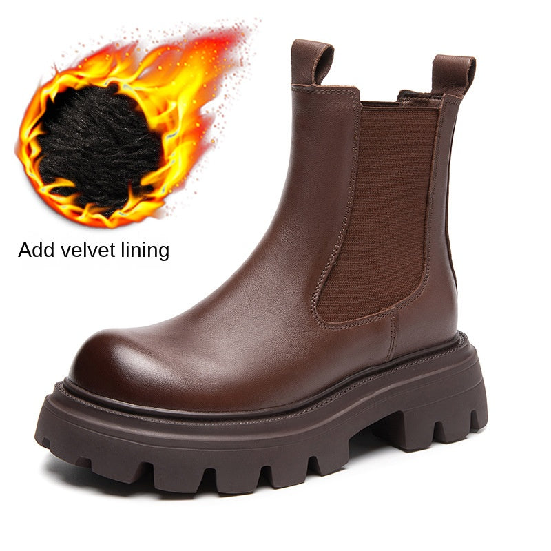 Height increasing short boots with plush chimney single boots