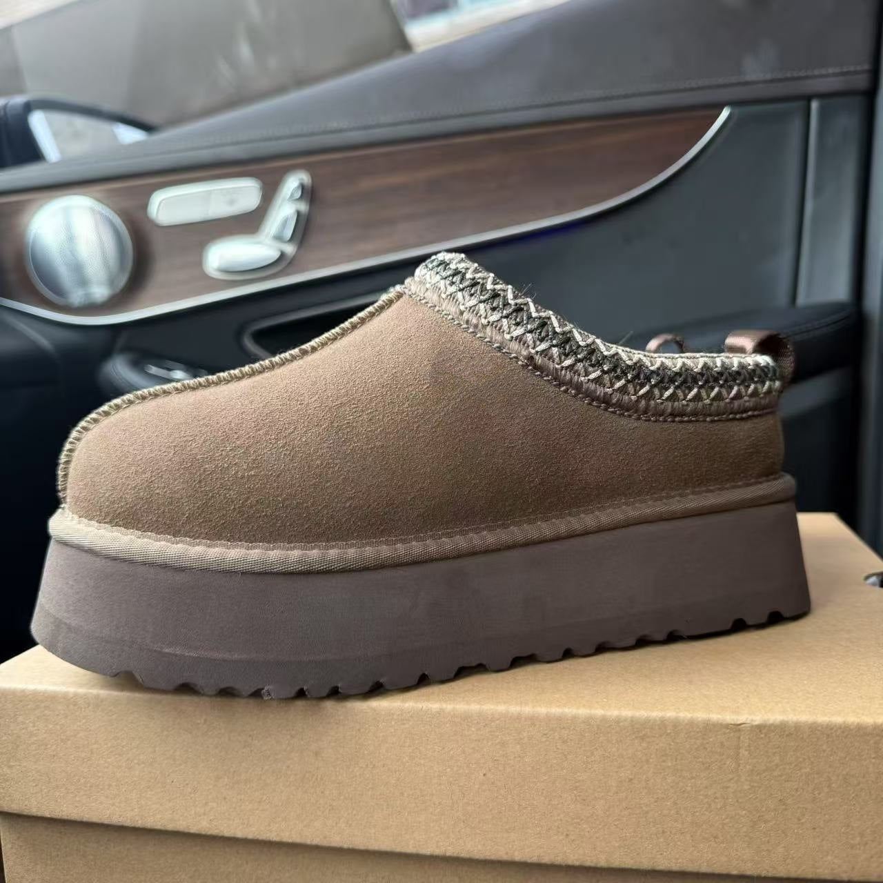 Ethnic Style Woven Chunky Sole Snow Boots for Women, Inner Heel Lift, Faux Fur Lined Cotton Boots, Slip-On, Cowhide Wool Lined, Warm, Anti-Slip