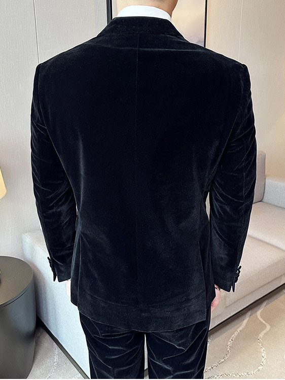 Men's Peak Lapel Double-breasted Velvet Two-piece Suit