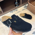 Boken shoes genuine leather with cork and increased height thick soled slippers