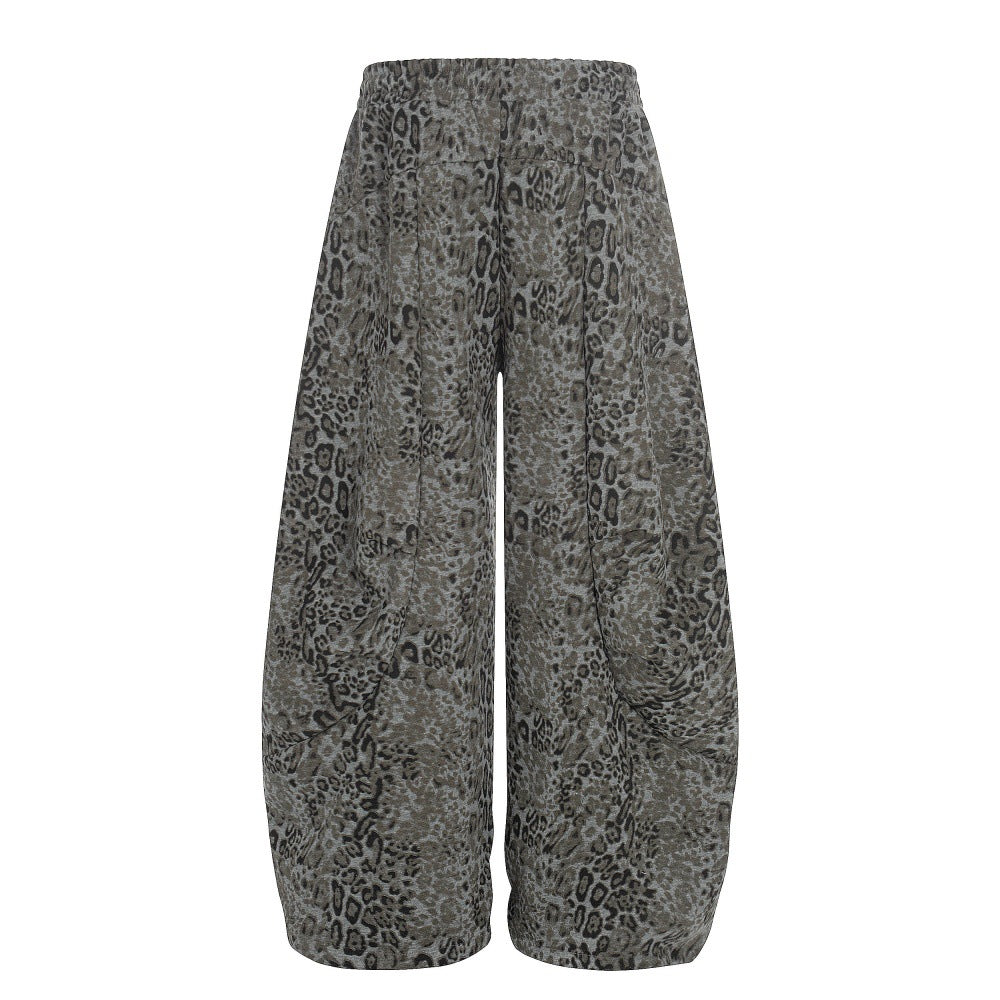 Leopard print casual curved knife pants