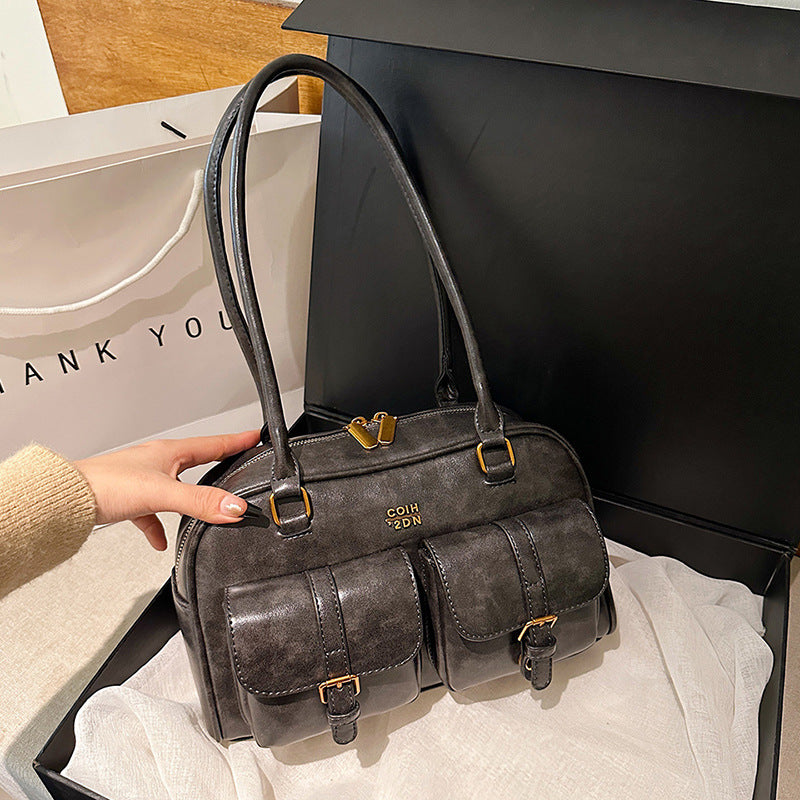 Korean-style Retro Shoulder Bag Fashion Trendy Casual Boston Bag Stylish Bowling Bag