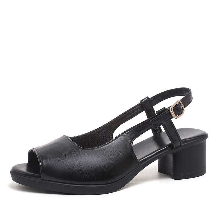 Fish Mouth Open-Toe Women's Shoes Summer Chunky Heel Outdoor One-Strap Sandals Casual  High Heel Sandals