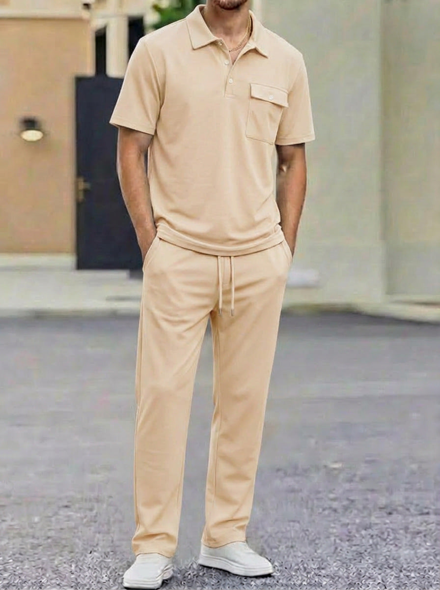 Mens Sportswear Set Short-Sleeve Polo Shirt Pants