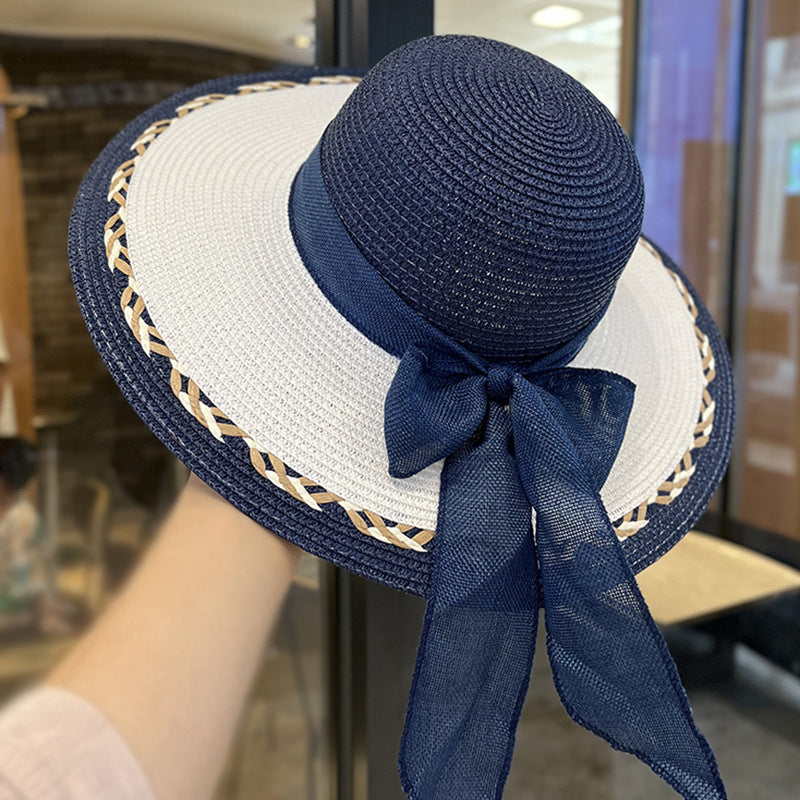 Straw Bag and Hat Set for Women, Beach Vacation, Versatile Sun Protection Wide Brim Hat, Commute Travel Large Capacity Tote Bag