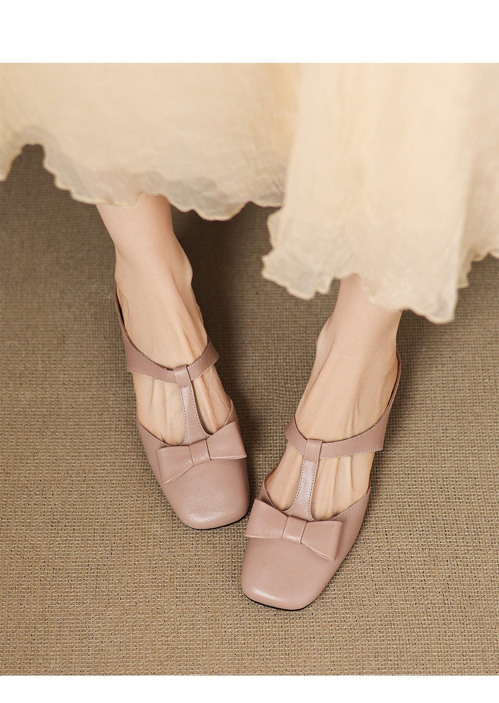 French T-Strap Bowknot Open-Toe Half Slippers Women Sweet Outdoor Backless Sandals Fashion Match