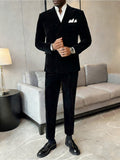Men's Peak Lapel Double-breasted Velvet Two-piece Suit