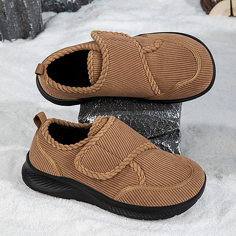 Winter and Autumn Wide-Fit Fleece-Lined Warm Shoes for Elderly Extra-Wide and Extra-Thick Rehabilitation Shoes for Broad Feet and Swollen Feet Walking Shoes
