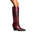 Pump Heel Pointed Toe Plaid Long Boots Women Wine Red Dark Brown Adult Order
