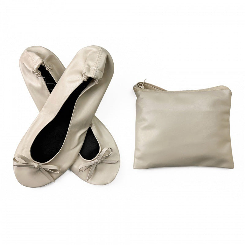 Foldable Indoor Ballet Shoes Wedding Dance Shoes No-Tie Flat Slippers for Women