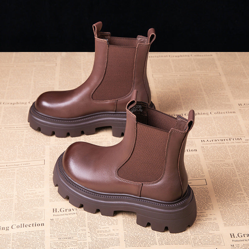 Height increasing short boots with plush chimney single boots