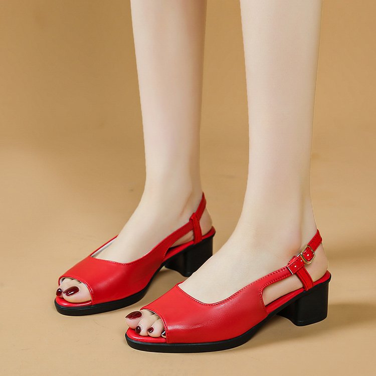 Fish Mouth Open-Toe Women's Shoes Summer Chunky Heel Outdoor One-Strap Sandals Casual  High Heel Sandals