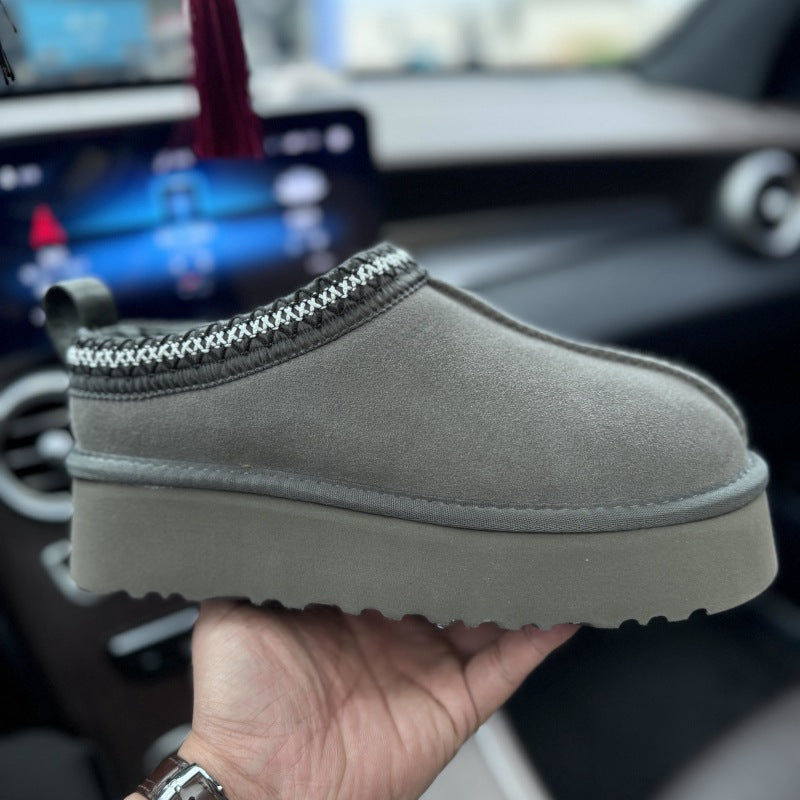 Ethnic Style Woven Chunky Sole Snow Boots for Women, Inner Heel Lift, Faux Fur Lined Cotton Boots, Slip-On, Cowhide Wool Lined, Warm, Anti-Slip