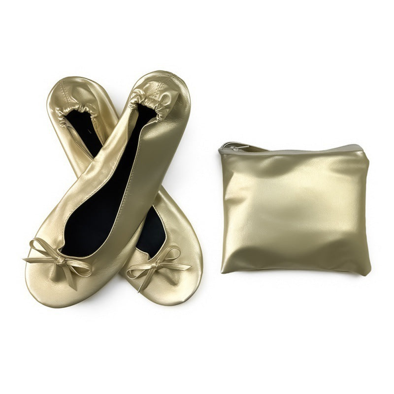 Foldable Indoor Ballet Shoes Wedding Dance Shoes No-Tie Flat Slippers for Women