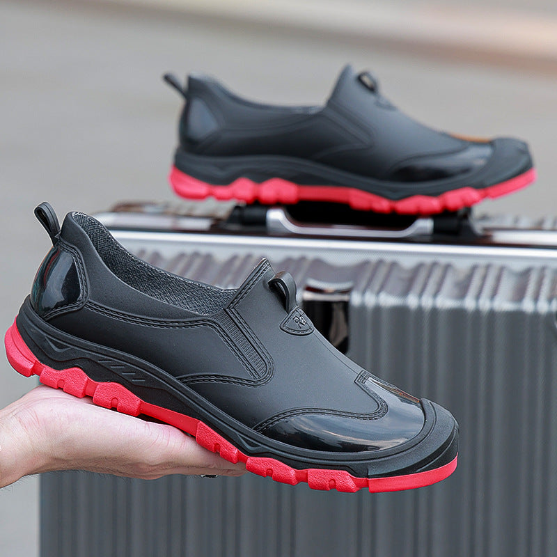 Urban Men's Short-Cuff Black Rain Boots, Waterproof and Slip-Resistant Water Shoes, Khaki Rubber Boots for City Outdoor Use