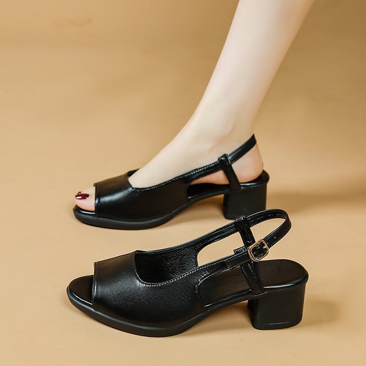 Fish Mouth Open-Toe Women's Shoes Summer Chunky Heel Outdoor One-Strap Sandals Casual  High Heel Sandals