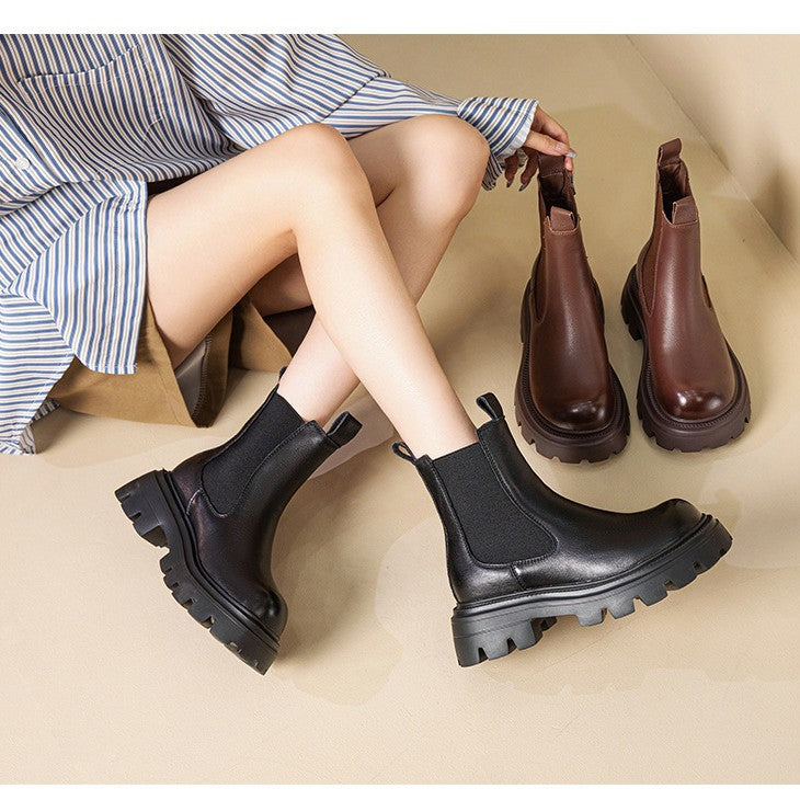 Height increasing short boots with plush chimney single boots