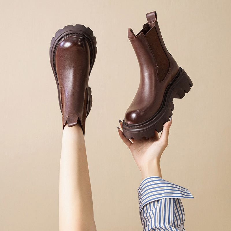 Height increasing short boots with plush chimney single boots