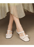 French T-Strap Bowknot Open-Toe Half Slippers Women Sweet Outdoor Backless Sandals Fashion Match