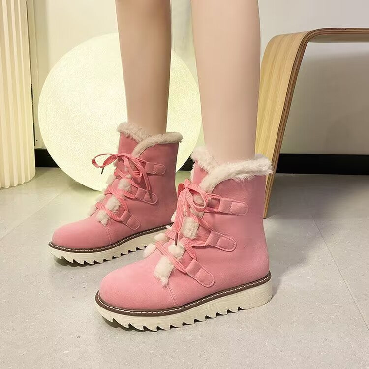 Snow Boots for Women Lace-up Warm Cotton Boots