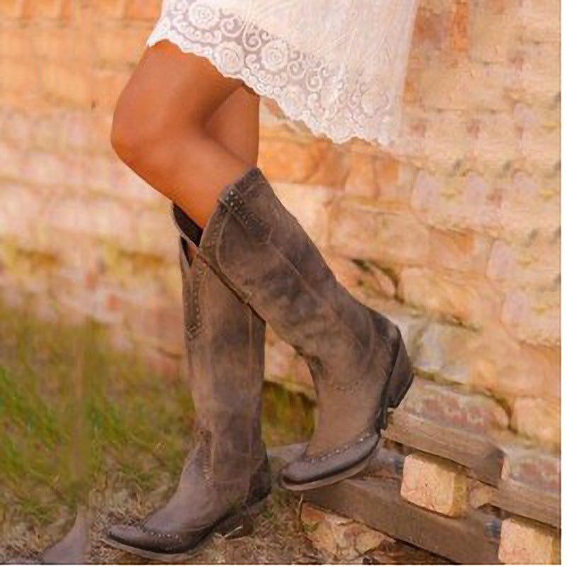 Long boots with rivets retro women's boots
