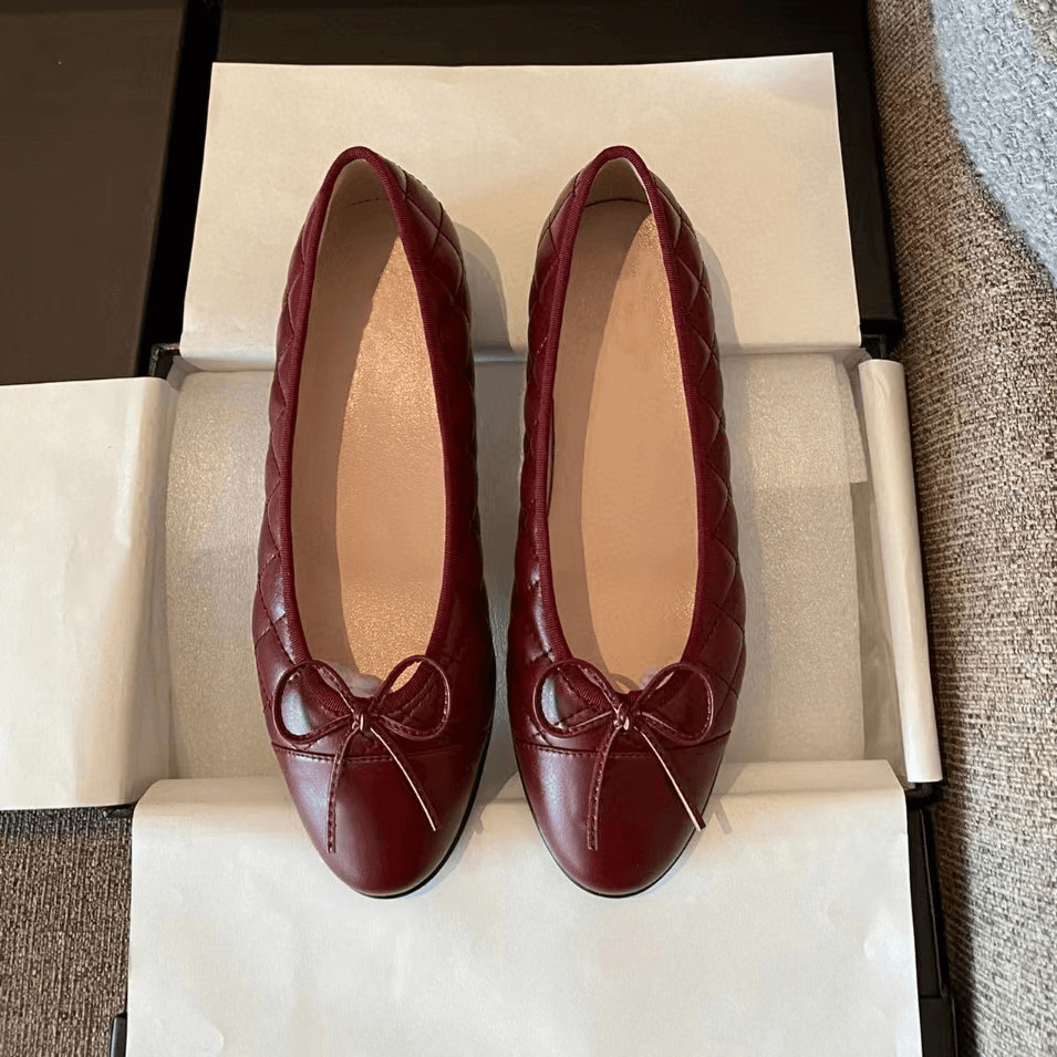 Ballet Flat Shoes Women Charming Classic Bow Slip-On Low Heel Plain Shoes