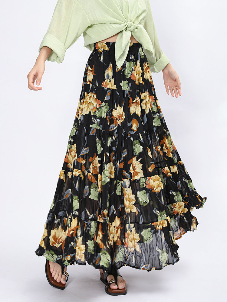 High waisted big swing A-line long skirt for women