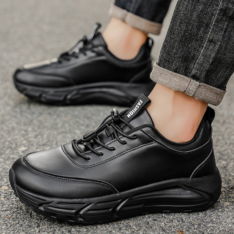 Wide-Foot Leather Barefoot Shoes for Couples Autumn/Winter Water-Resistant Athletic ShoesAll-Black Wide Last Casual Running Shoes for Men and Women