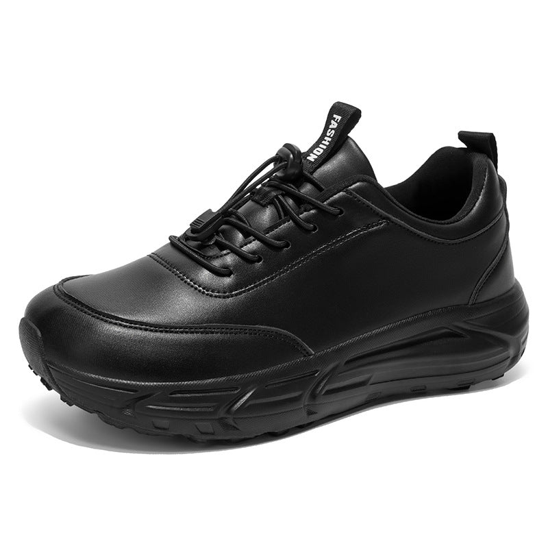 Wide-Foot Leather Barefoot Shoes for Couples Autumn/Winter Water-Resistant Athletic ShoesAll-Black Wide Last Casual Running Shoes for Men and Women