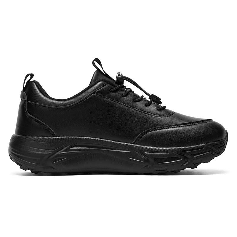 Wide-Foot Leather Barefoot Shoes for Couples Autumn/Winter Water-Resistant Athletic ShoesAll-Black Wide Last Casual Running Shoes for Men and Women
