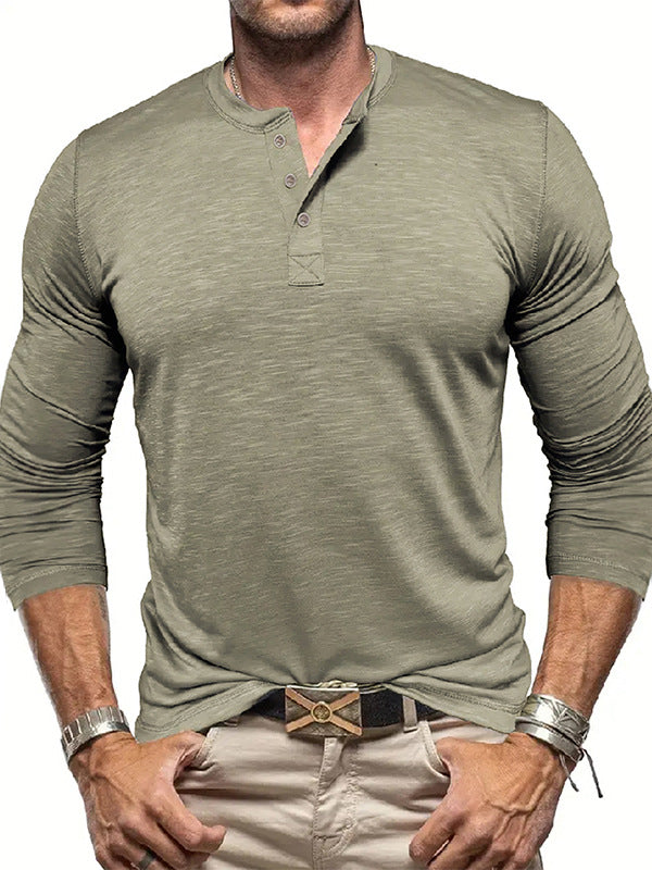 Men's Long-sleeved Henry Collar T-shirt